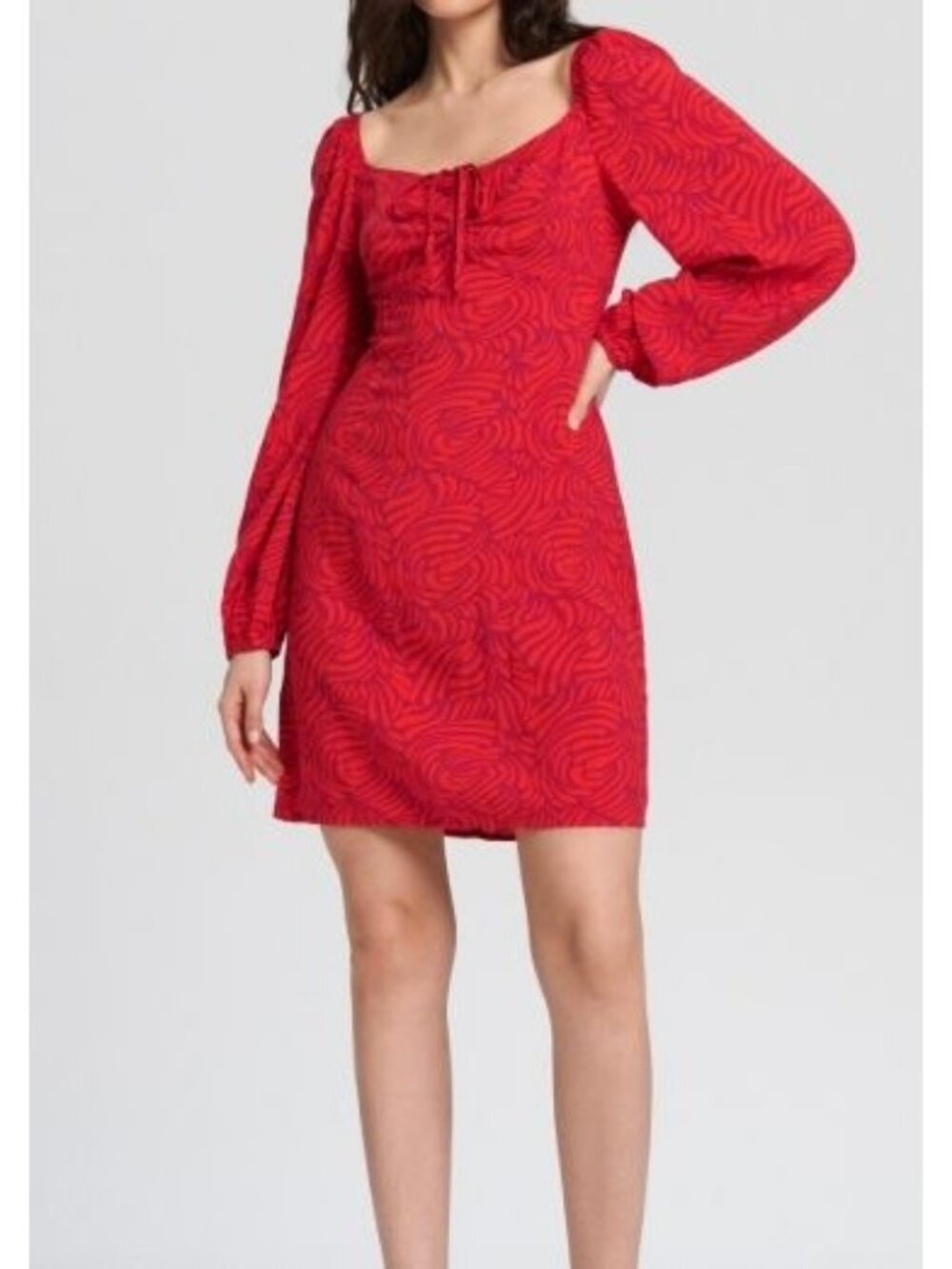 Sinsay Fuchsia Puff Sleeve Mini Dress Women's M Square Neck Ruched